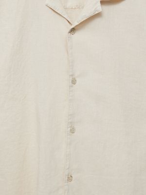 Льняная рубашка с коротким рукавом Pull&bear бежевая