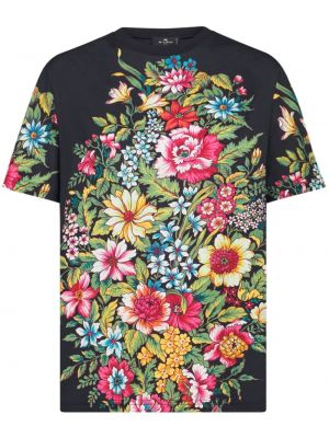 Kvetinové bavlnené tričko s potlačou Etro čierna