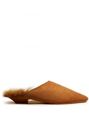Papuci tip mules din piele de căprioară Khaite maro