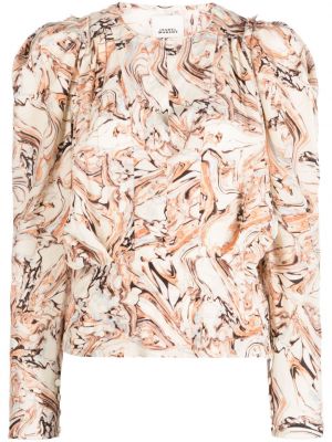 Svilena bluza s potiskom z abstraktnimi vzorci Isabel Marant bež