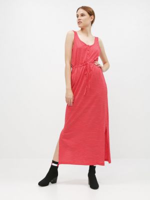 Sukienka długa na guziki w paski Vero Moda czerwona