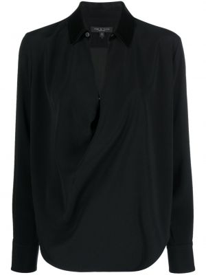 Satenska bluza z draperijo Rag & Bone črna