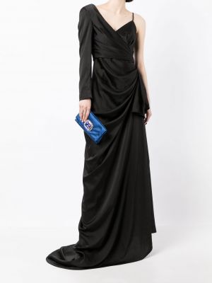 Satynowa sukienka wieczorowa asymetryczna drapowana Bazza Alzouman czarna