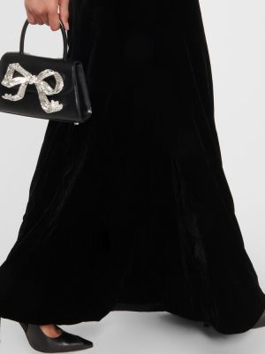 Rochie lunga cu șireturi de catifea din dantelă Alessandra Rich negru