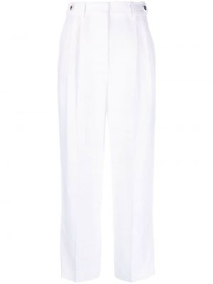 Lniane proste spodnie plisowane Loro Piana białe