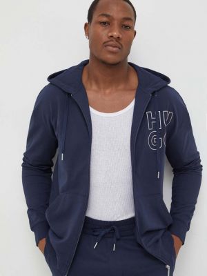 Pamučna hoodie s kapuljačom Hugo plava