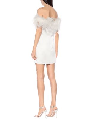 Mini robe en satin à plumes Saint Laurent blanc