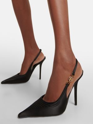 Сатенени полуотворени обувки с отворена пета Versace черно