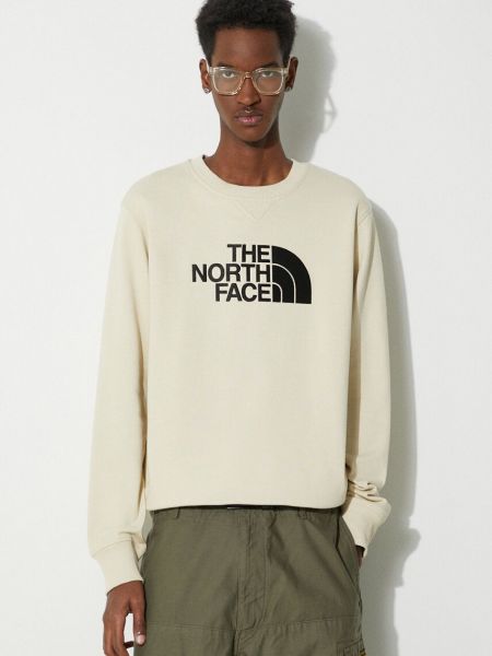 Pamučna hoodie s kapuljačom The North Face bež
