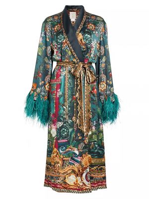 Длинный шелковый халат с цветочной отделкой и перьями Camilla, verdis world