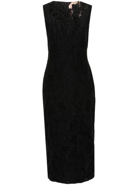 Midi haljina s cvjetnim printom s čipkom Nº21 crna