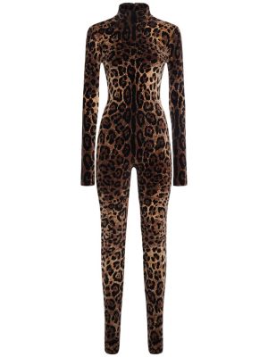 Salopetă cu model leopard din jacard Dolce & Gabbana
