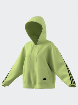 Pruhovaná mikina s kapucí na zip relaxed fit Adidas zelená