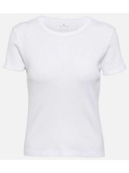 Kokvilnas samta t-krekls džersija Velvet balts