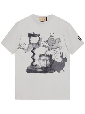 Kokvilnas t-krekls ar apdruku džersija Gucci pelēks