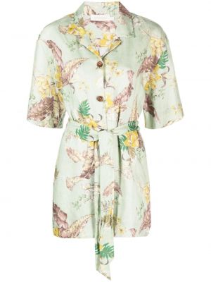 Camicia di lino a fiori con stampa Zimmermann verde
