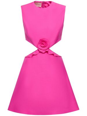 Krepové hedvábné vlněné mini šaty Valentino růžové