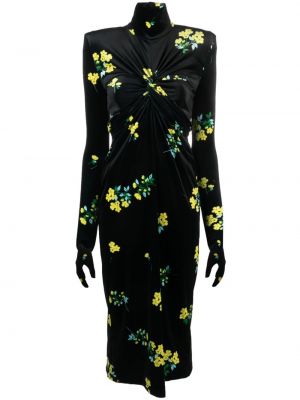 Žametna midi obleka iz rebrastega žameta s cvetličnim vzorcem Richard Quinn črna