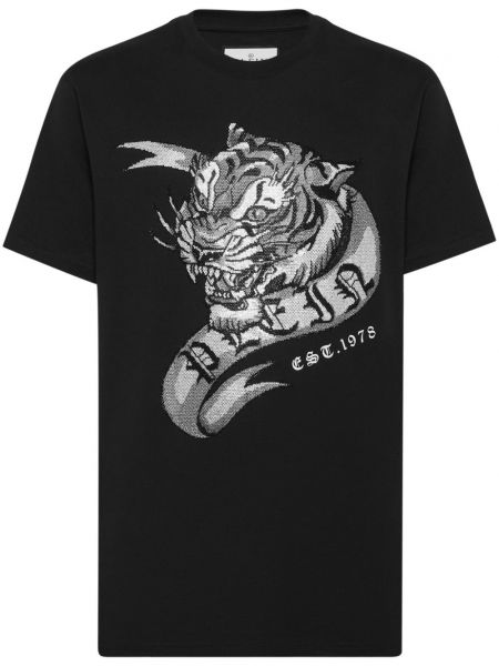 Тениска с принт с тигров принт Philipp Plein черно