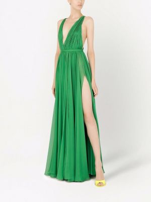 Šifonové večerní šaty s výstřihem do v Dolce & Gabbana zelené