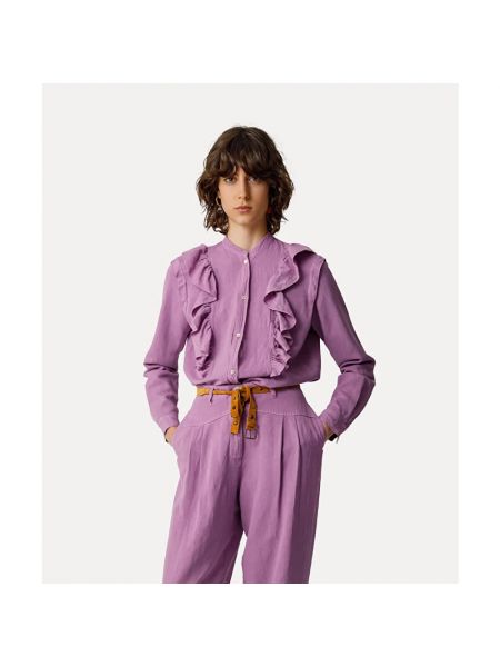 Camisa de lino de viscosa con volantes Forte Forte violeta