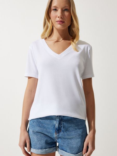 Плетена тениска от модал Happiness İstanbul бяло