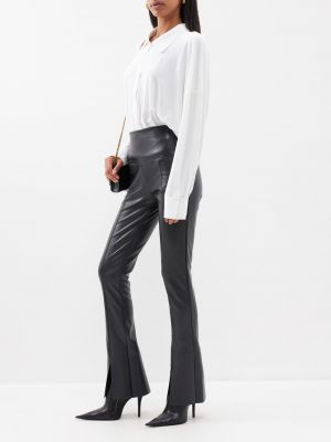 Кожаные брюки-клеш из искусственной кожи Norma Kamali черные