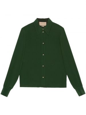 Hodvábna košeľa s výšivkou Gucci zelená