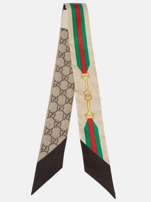 Fular cu funde de mătase cu imagine Gucci