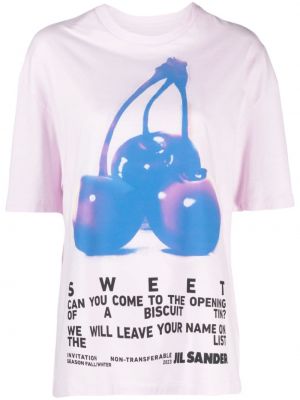 Βαμβακερή μπλούζα με σχέδιο Jil Sander ροζ