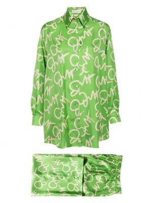 Копринена пижама с принт Olivia Von Halle зелено