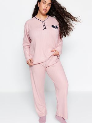 Pijamale cu nasturi tricotate Trendyol roz