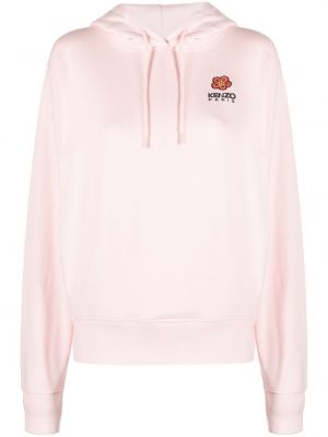 Pamučna hoodie s kapuljačom od flisa s cvjetnim printom Kenzo ružičasta