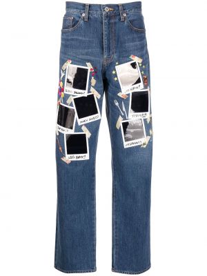 Straight leg jeans con stampa Doublet blu