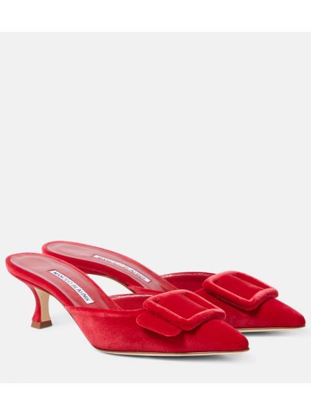 Fløyel mules Manolo Blahnik rød