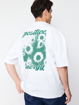 Bombažna polo majica s cvetličnim vzorcem s potiskom Trendyol