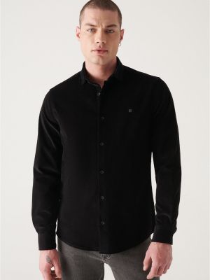 Βελούδινο πουκάμισο με κουμπιά σε στενή γραμμή Avva μαύρο
