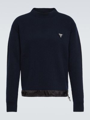 Sweter wełniany z kaszmiru Prada niebieski