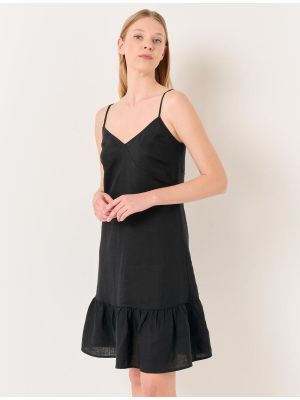 Lniana sukienka z dekoltem w serek Jimmy Key czarna
