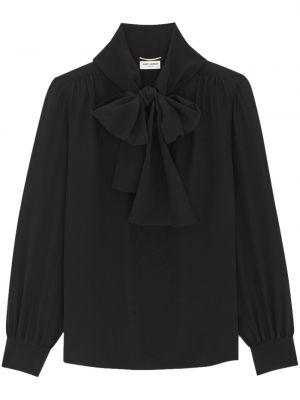 Svilena bluza s mašnom Saint Laurent crna
