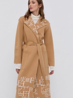 Kabát Elisabetta Franchi dámský, béžová barva, přechodný