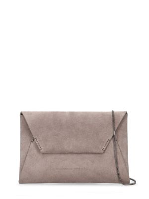 Kožna clutch torbica od velura Brunello Cucinelli siva
