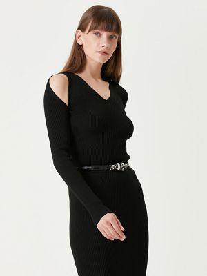 Черный шерстяной свитер с v-образным вырезом и детальной отделкой Alexander McQueen