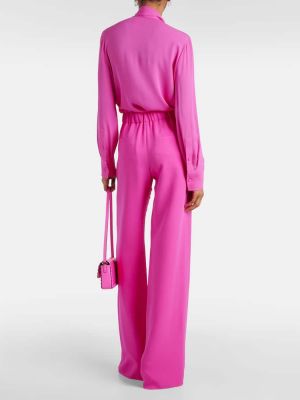 Μεταξωτό παντελόνι με ψηλή μέση Valentino ροζ