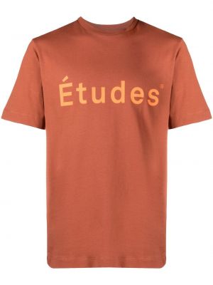 Памучна тениска с принт Etudes кафяво