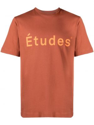 Tricou din bumbac cu imagine études maro