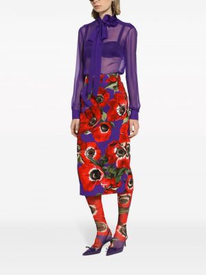Jedwabna bluzka z kokardką szyfonowa Dolce And Gabbana fioletowa