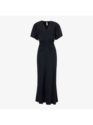 Черное платье миди с v-образным вырезом Victoria Beckham