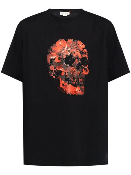 Geblümte t-shirt aus baumwoll Alexander Mcqueen schwarz