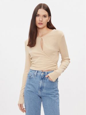 Slim fit priliehavá blúzka Calvin Klein Jeans béžová